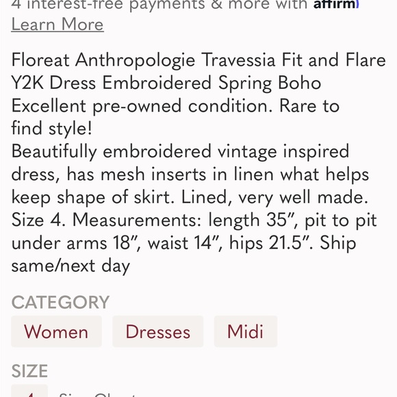 Floreat Anthropologie Travessia Tulle Under Skirt Embroidered Fit & Flare Dress - Picture 13 of 13